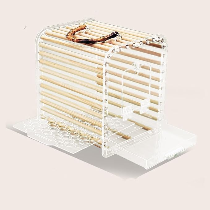 Birdcage Flat Top Acrylic Bird Cage Portable Breathable Ornamental Outdoor Bird Cage Easy to Clean and Assemble(Small)