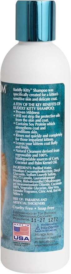 Bio-Groom Kuddly Kitty Shampoo - Tearless, Gentle Kitten Shampoo, Soap-Free, Cat Bathing Supplies, Quick Rinse, Cat & Kitten Grooming Supplies, Cruelty-Free, Made in USA - 8 fl oz 1-Pack