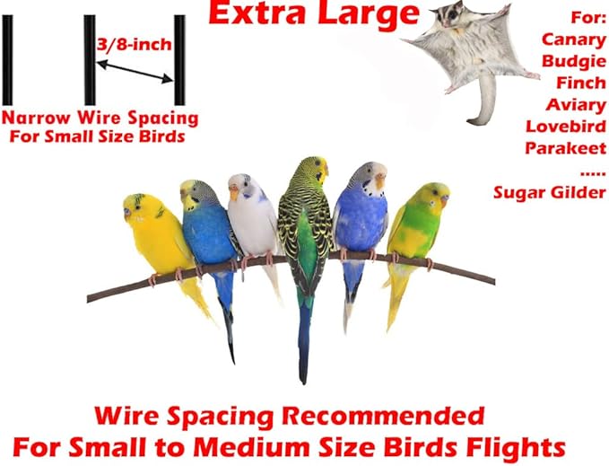 55" X-Large with 3/8-Inch Tight Bar Spacing for Multiple Flight Small Size Bird Aviary Budgie Canary Finches Breeding Home Cage with Removable Rolling Stand