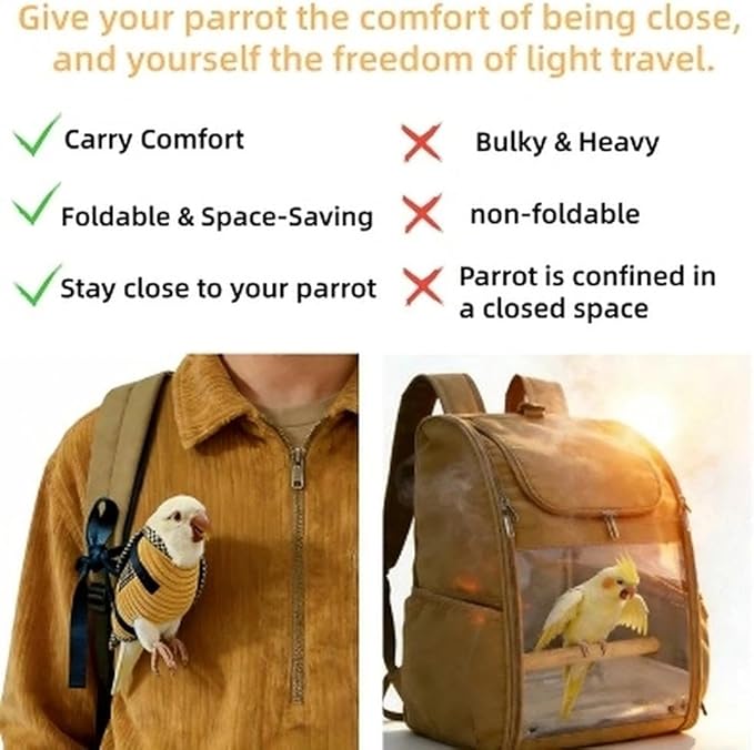 DRESSO Portable Bird Traval Carrier Bag, Escape Resistant Outdoor Harness Vest for Small Medium Parrots, Cockatiel, Budgie, Random Color(Small)