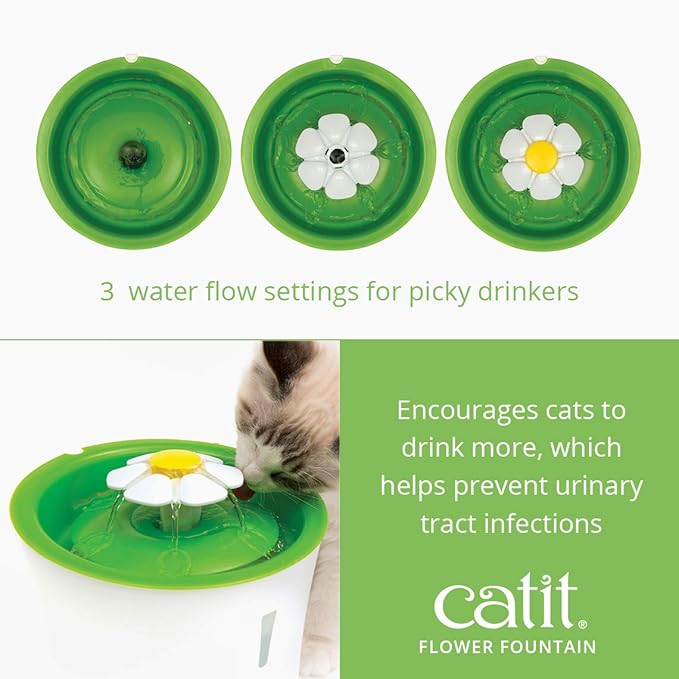 Catit LED Flower Fountain with Triple Action Filter, Cat Drinking Water Fountain, 3 L