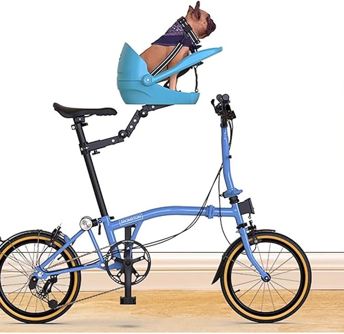 Dog Bike Seat – Front Bicycle Pet Seat with Adjustable Bracket, Backrest Angle & 3-Point Safety Harness, Footrest Extension, Fits 30–34 Mm Seat Tubes – Small Dog Bike Carrier(Blue)