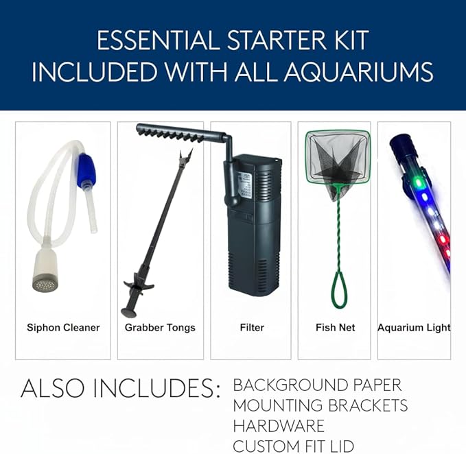 Aussie Aquariums 3.0 Wall Mounted Fish Tank Kit with LED Lighting, Built-in Filter System, Modern Space-Saving Design, Complete Accessories Set (Verticali, Silver)