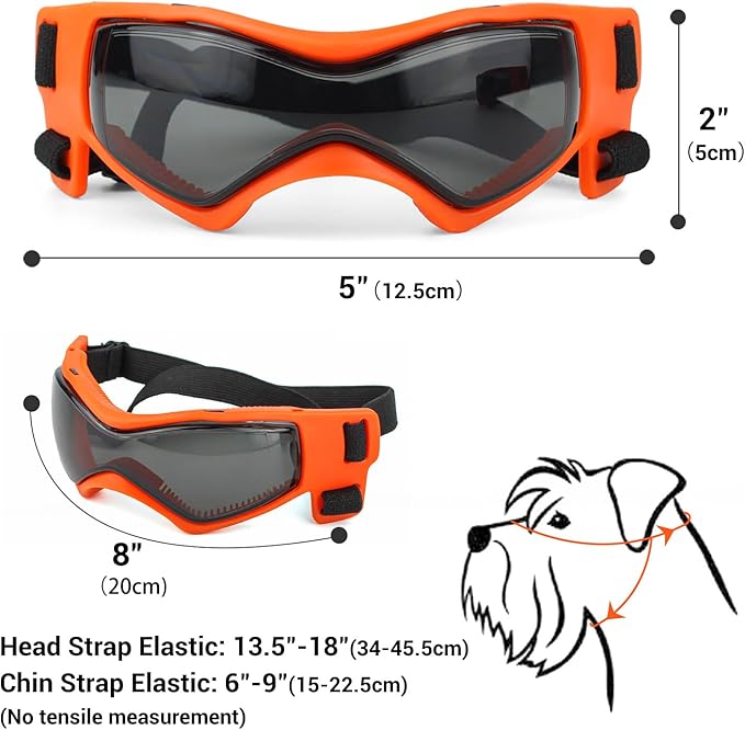 Dog Goggles Medium Breed, Small Dog Sunglasses Anti-UV Goggles for Pet Eyes Protection, Adjustable Straps, Orange M