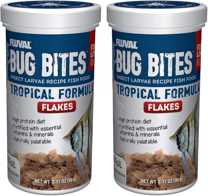 Fluval Bug Bites Tropical Fish Food, Flakes for Small to Medium Sized Fish, 3.17 oz., A7332, Brown (Pack of 2)