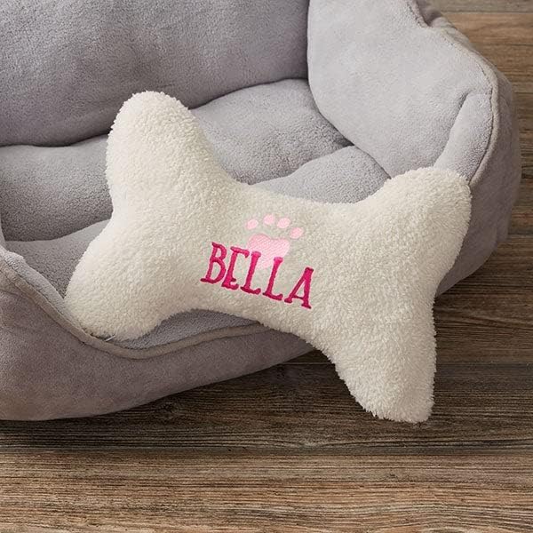 Personalization Universe Heart Paw Print Dog Bone Pet Pillow, Soft and Plush, Perfect for Pet Bed, Embroidered with Custom Name in Multiple Color Options, Dog Bed Accesory, for Small and Medium Dogs