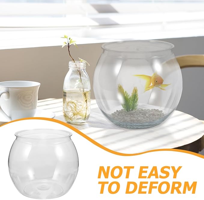 balacoo Transparent Fish Bowl Small Round Aquarium Plastic Fish Tank for Betta Goldfish Turtle Reptile Habitat Home Office Decor 6.49X6.49X5.31In