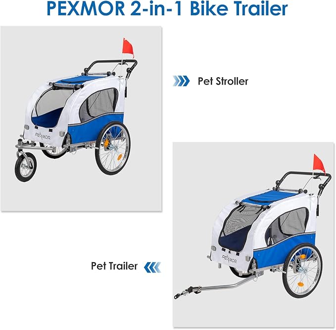 PEXMOR 2-in-1 Dog Bike Trailer & Stroller, Universal Hitch, Pet Cart Bike Wagon Cargo Carrier with Shock Absorber & Universal Wheel