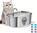 NPET WF170 Cat Water Fountain Stainless Steel: 3.5L/118oz Pet Fountain Water Bowl Dog Drinking Dispenser Dish Animal Feeding & Watering Supplies with 8 Replacement Filters (Water Fountain+8 Filters)
