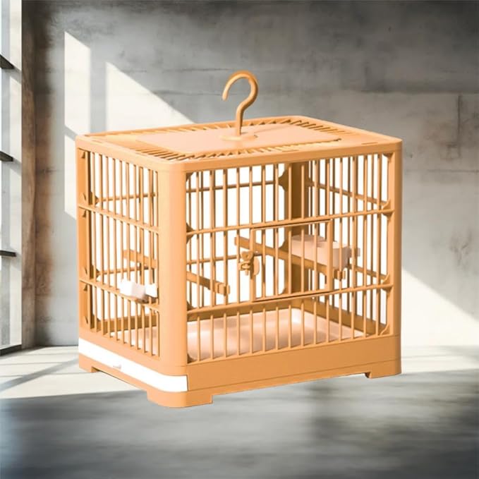 2026 New Bird Carrier Cage, Travel Bird Cage, Portable Bird Carrier, Small Birds Lightweight Parrots Cage, Detachable Tray Hook Handle Easy Transport Bird House for Travel Outdoor (Orange)