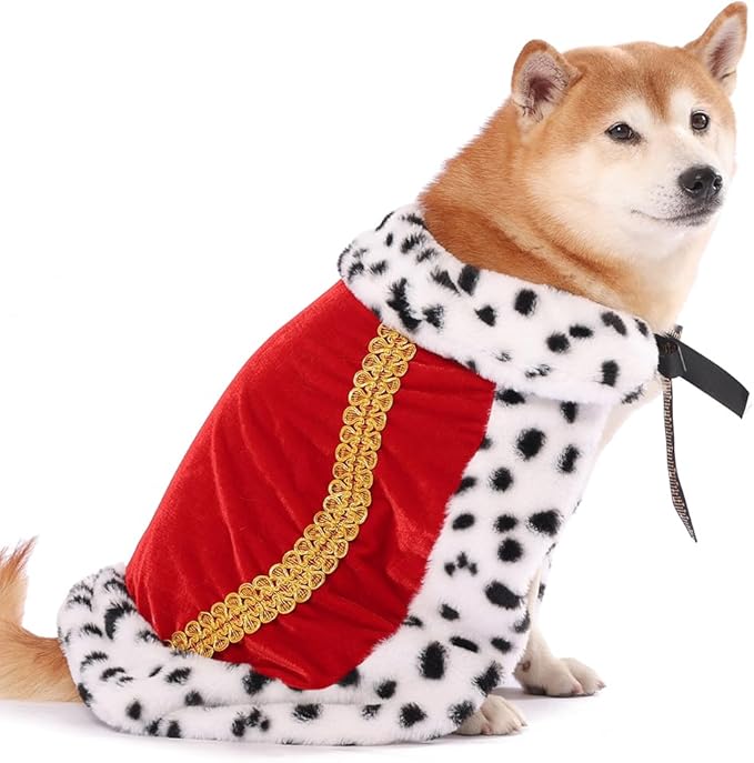 Lovelyshop pet Serial Lux Fur Red Cat Dog Cloak for Halloween Costumes, King Queen Prince and Princess Cosplay-M/Regular