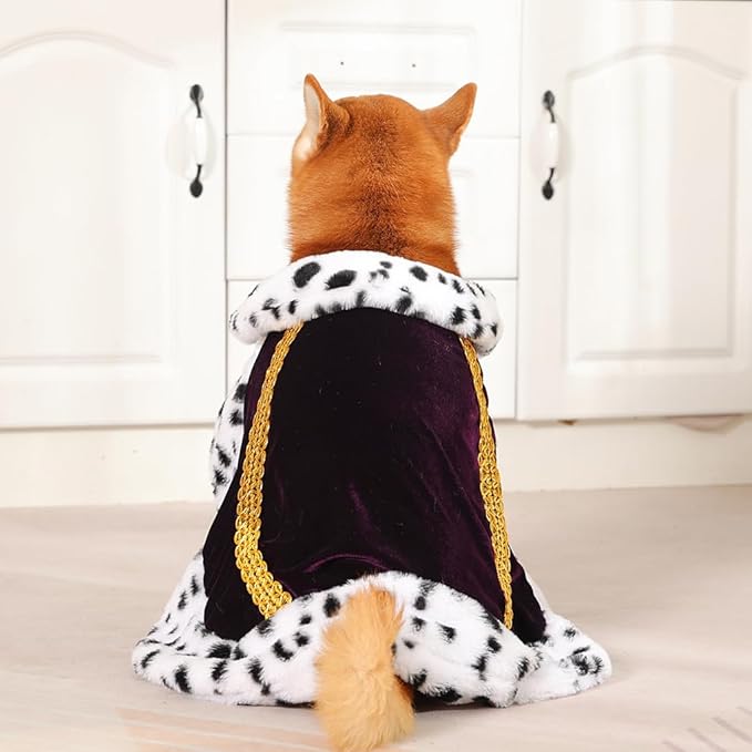 Lovelyshop pet Serial Lux Fur Purple Cat Dog Cloak for Halloween Costumes, King Queen Prince and Princess Cosplay- M/Regular