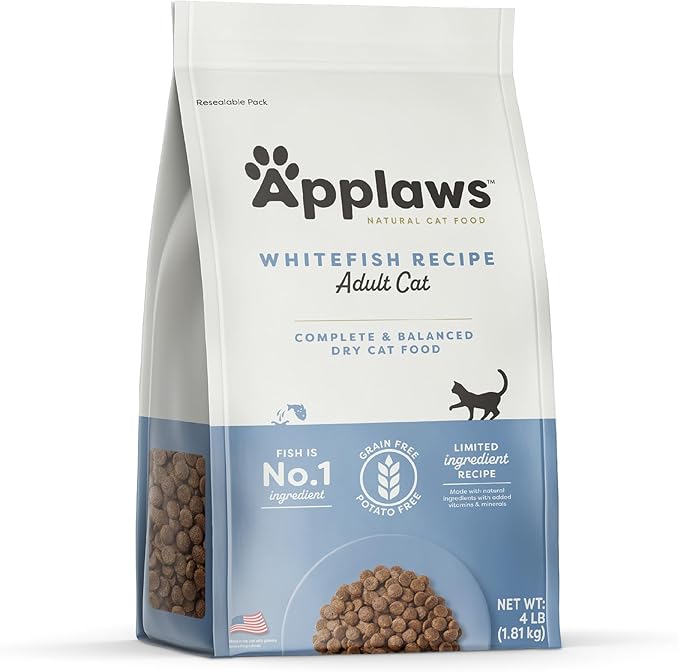 Applaws Complete Dry Cat Food, Grain-Free, Limited Ingredient with Added Vitamins & Minerals, Protein, Supports Digestion, Whitefish (4 Pound Bag)