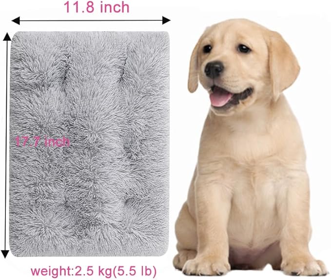 Small Dog & Cat Bed, Washable Warm Winter Fluffy Heated Calming Dog Crate Bed for Small Size Pets, Supportive Plush Crate Pad for Dogs(18 * 12", Light Grey).