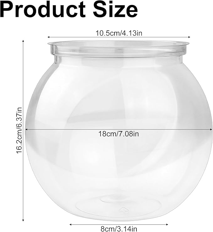 DARENYI Plastic Goldfish Fish Bowl Drum Round Crystal Clear Aquarium Fish Tank Starter Kits with 1 Artificial Aquatic Plant and 1 Bag Mini Ornamental Stones (0.72Gallon/ 2.75L)