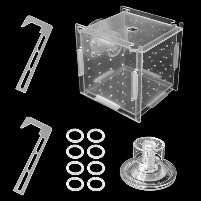 3.9 x 3.9 x 3.9 inch Acrylic Fish Breeding Box, Transparent Isolation Hatchery Incubator with Suction Cups for Guppy Shrimp Small Baby Fishes Aquarium Nursery Tank