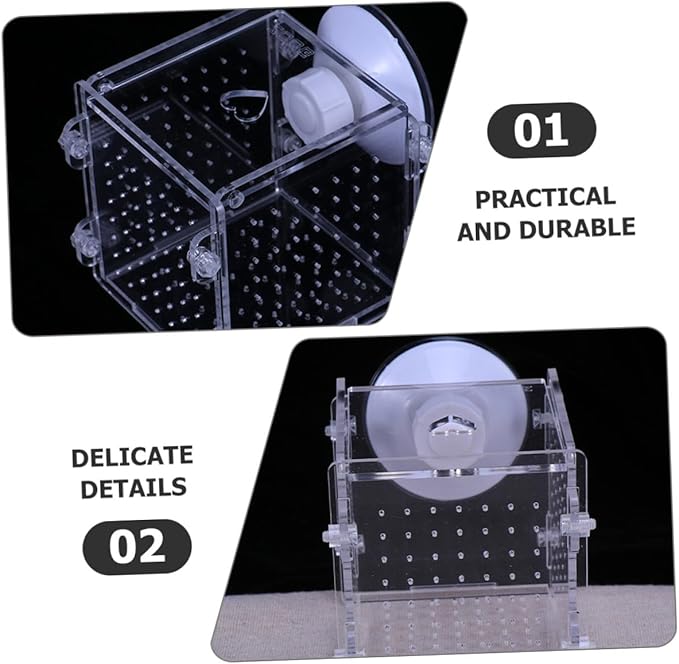 Luxshiny Aquarium Fish Isolation Box Acrylic Breeding Tank 8x8x8.8cm Fish Tank Separator for Betta Guppies Shrimp Breeding and Incubation