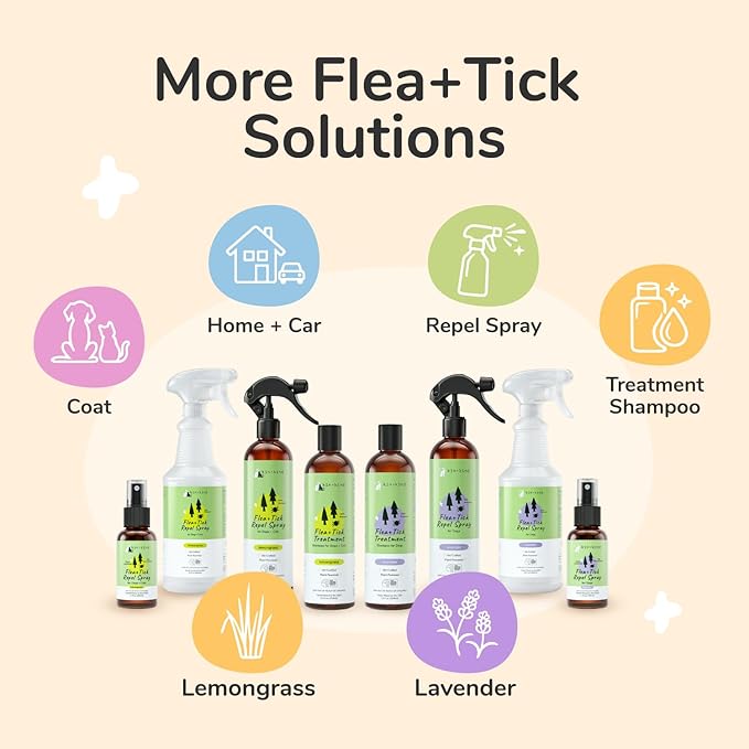 kin+kind Plant Based Flea Spray for Dogs and Cats – Essential Oil Formula with Lemongrass – Flea and Tick Prevention for Cats, Kittens, Puppies & Dogs - Pet Supplies - Family Safe – 12 fl oz