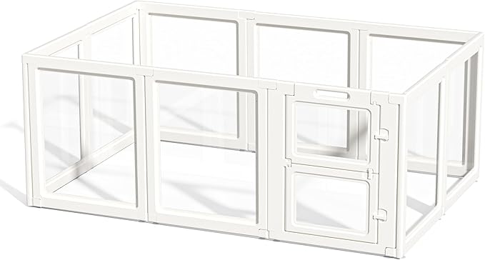 Clear Acrylic Dog Playpen Indoor,Transparent Dog Pen,Easy to Assemble and Clear pet Pen for Puppy Dog, Rabbit and cat,Sturdy and Easy to Clean Plastic pet Fence (White, 30.3" H, 10PCS)