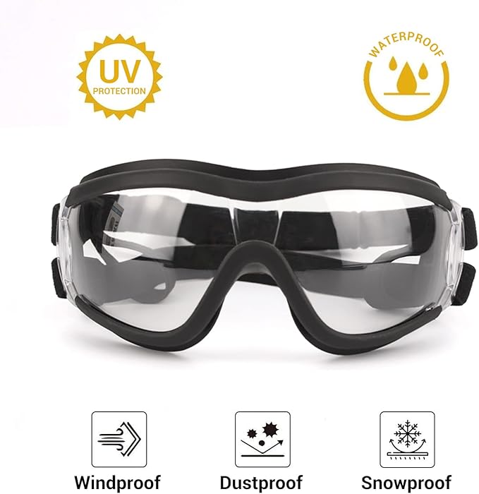 Namsan Clear Dog Goggles Large Breed, UV-Protection Doggie Sunglasses for Medium to Large Dogs, Outdoor Dog Eye Protection, Anti-Fog Anti-Dust Windproof Snowproof, Adjustable Straps, Transparent