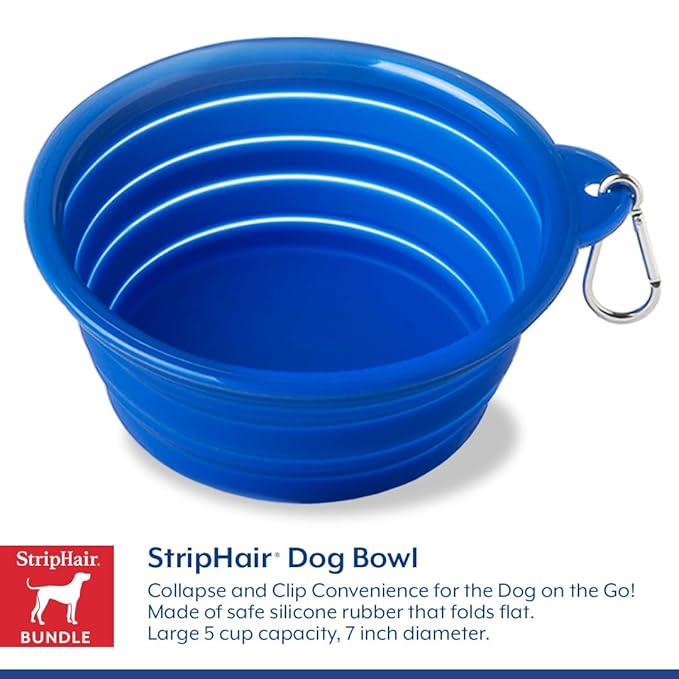 StripHair DOG Grooming Kit 8-piece: The Gentle Groomer 6-in-1 Shedding Coat Shine Massage and Pet Hair Remover Tool, Storage Pouch, 2 Packs Bamboo Wipes, 2 Coat Cleaners, Dog Bowl, Tote Bag