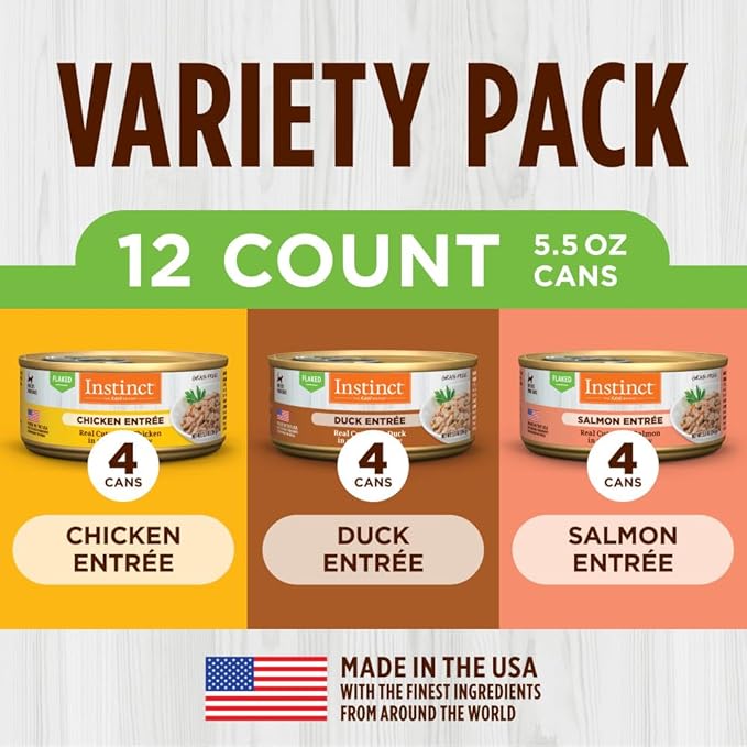 Instinct Flaked Entrée Wet Canned Cat Food - Variety Pack, 5.5 Ounce (Pack of 12)