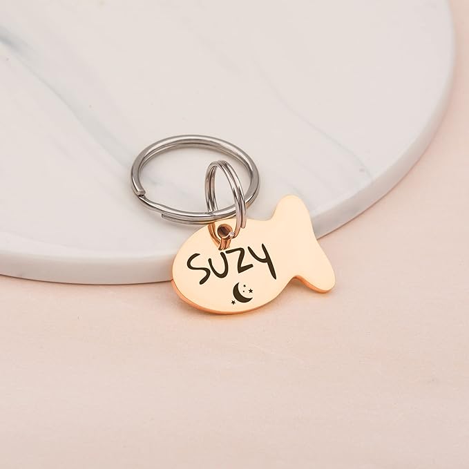 Anavia Small Size Dog Cat ID Tags, Small/XS Personalized Color Plated Stainless Steel Puppy Kitten Name Tags, Customized Engraved Nameplate Pet Collar Tag (Rainbow, Fish)