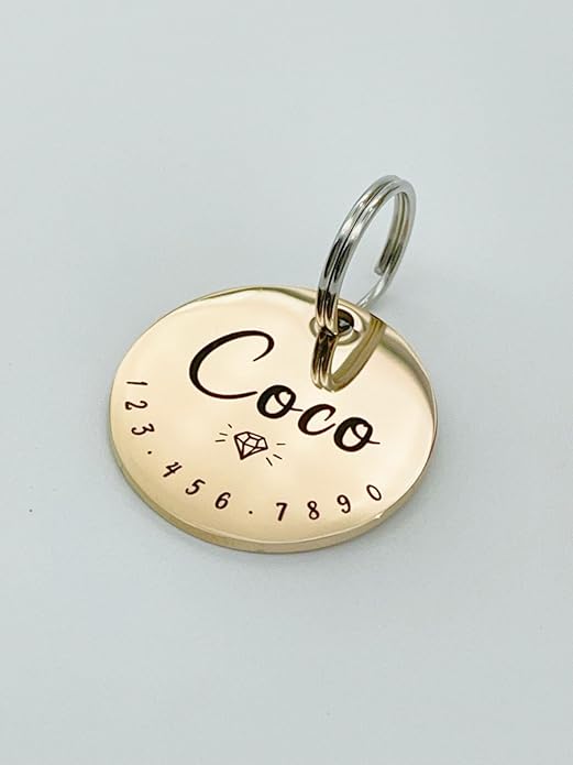 Cats Dogs ID Tags Personalized Cute Symbols Pets Collar Name Accessories Simple Custom Engraved Pet Name Tags Anti-Lost Stainless Steel Charm (Gold)