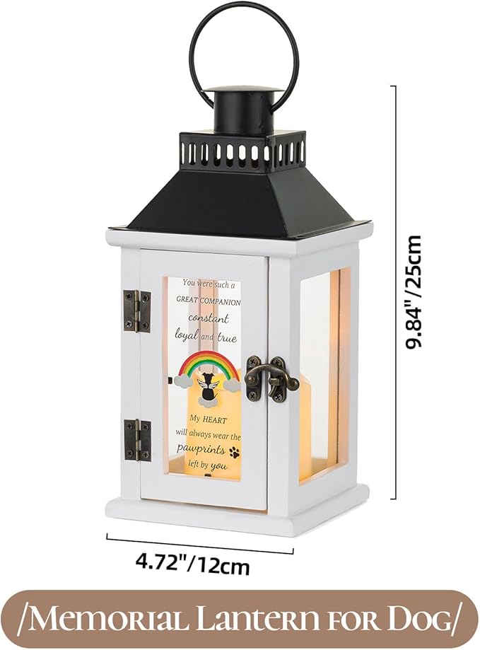 Memorial Gifts for Loss of Dog - Pet Sympathy Remembrance Passing Away Gift Ornament with LED Candle, White Bereavement Funerary Lantern Decor with Remote Control