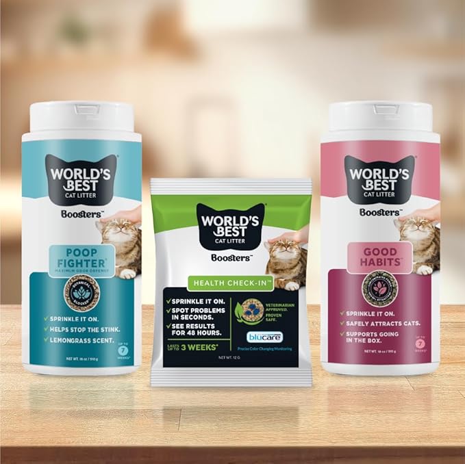 WORLD'S BEST CAT LITTER® Boosters™ Poop Fighter® | Natural and Sustainable Cat Litter Additive | Eliminates Poop, Urine, and Ammonia Odors | Botanical Blocker™ Technology | 18 oz Canister (Pack of 2)