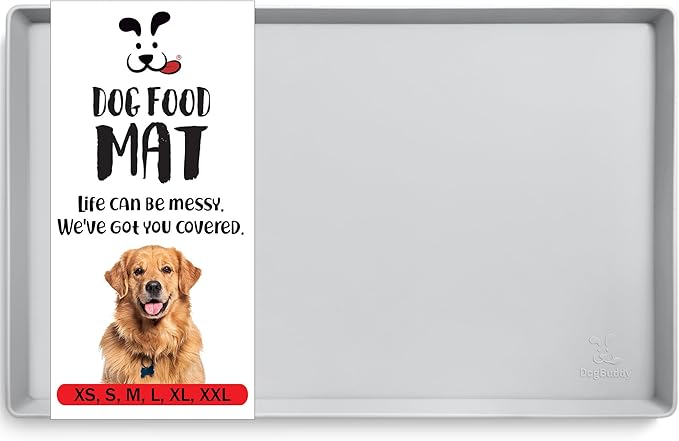 DogBuddy Dog Food Mat – Waterproof Dog Bowl Mat for Food and Water, Silicone Pet Feeding Mats for Floors, Non-Slip Placemat with High Edges for Dogs Bowls, Puppy Essentials (XL: 28" x 18", Mist)