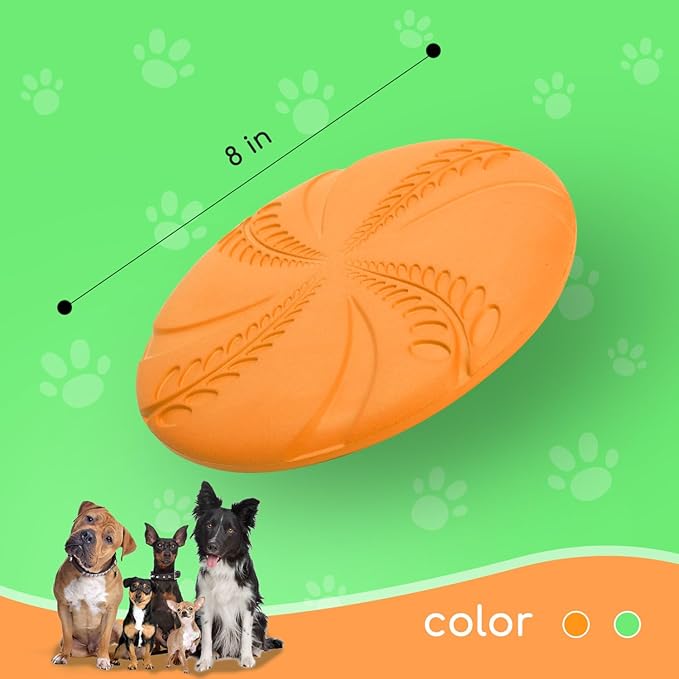 Nobleza 2 Pack Dog Flying Disc, 8in Interactive Flyer Dog Toys for Small Medium Large Dogs to Fetch, Durable Outdoor Dog Disc Toy for Long-Distance Flies and Floats on Water, Orange & Green
