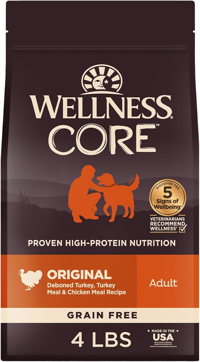 Wellness CORE Adult Dry Dog Food, Grain Free Kibble, Natural, High Protein, Turkey and Chicken Recipe, 4 lb Bag