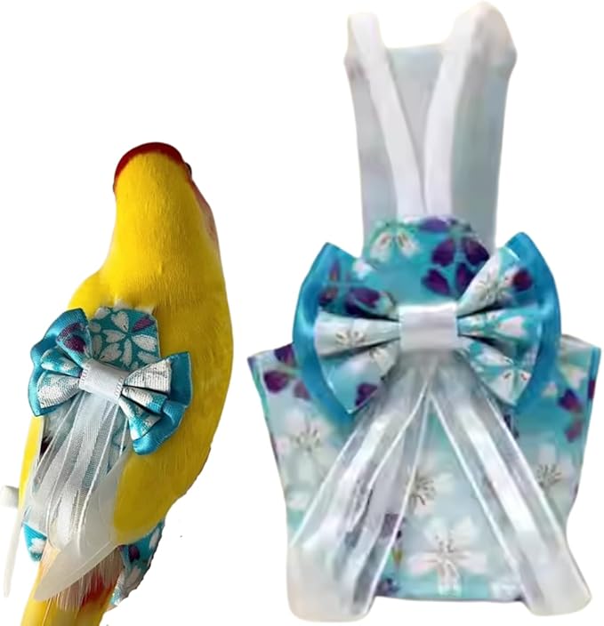Bird Diaper Cockatiel Clothes Flight Suite, Reusable Parrot Nappy with Waterproof Inner Layer, Cute Pigeon Pants Urine Wet Suit Costume for Conure Macaw (Blue B,L)