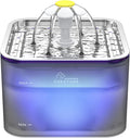 Crystal Cat Water Fountain Stainless Steel, 101oz/3L Pet Fountain with LED Light for Cats and Dogs (Grey)
