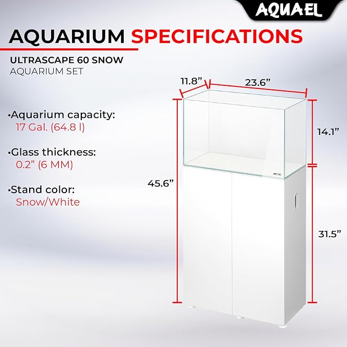 Aquael Ultrascape 60 Set - Rimless Glass Fish Aquarium Kit with Ultra Slim Light - Fish Tank with Aquarium Stand & Foam Pad (Ultrascape 60 Snow W/Ultra Slim)