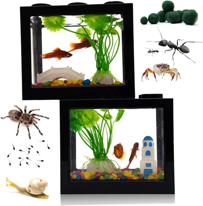 Mini Fish Tank Decorative Stackable Acrylic Small Fish Tank for Office Tea Table Decor Bowls Black