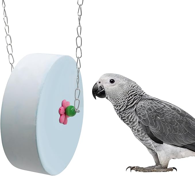 Bird Beak Grinding Stone – Large Cylinder Parrot Chew Toy with Metal Hanging Chain – Cage Accessory for Macaws, African Greys, Cockatiels & Medium to Large Birds Blue