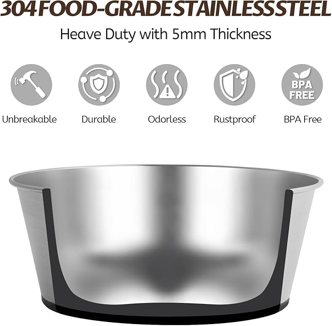 Stainless Steel Dog Bowls for Large Dogs, 48oz/6 Cups Non Slip Dog Metal Bowls, 2 Pack Food and Water Pet Bowls Heavy Duty Dishwasher Safe