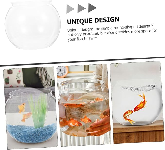 DOITOOL 2pcs Round Plastic Fish Bowls Large Desktop Aquariums for Betta and Goldfish Tabletop Adornment Office Decor
