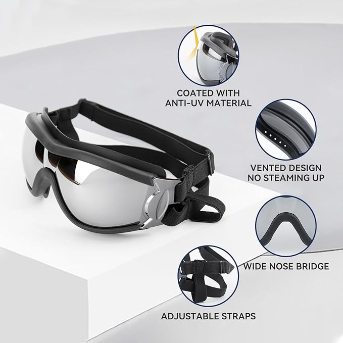 LESYPET Dog Goggles Medium Large Breed, UV Wind Dust Protection Medium Dog Sunglasses Eye Protection, Eye Wear Pet Glasses with Adjustable Strap for Outdoor Riding, Black