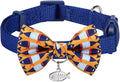 Blueberry Pet Timeless Navy Blue Cat Collar with Bells, Chic Fish Print, Handmade Bow Tie, Christmas Cat Collar, Adjustable 9"-13", Eco-Friendly, PRECIOSA Crystal, Gift for Cat Lovers
