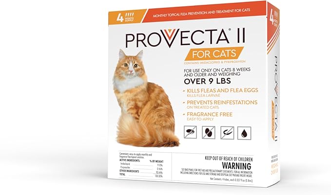 Provecta® II for Large Cats (Over 9 lbs) Flea and Tick Topical Treatment, 4-Month Supply