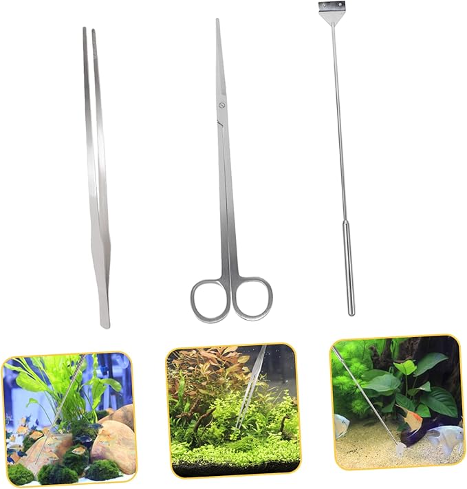 1Set Aquarium Tool Fish Tank Maintenance Kit with Straight Tweezers Straight Scissors and Scraper for