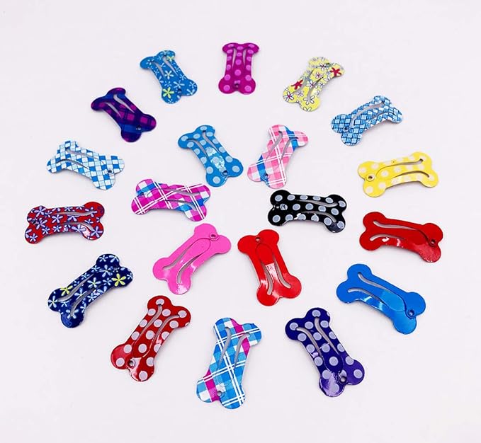 PET SHOW Cute 1" Small Bone Snap Hair Clips Pet Grooming Products Dog Cat Puppy Hair Accessories Random Color Pack of 20