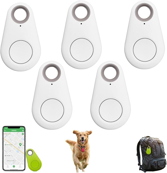 Two-Way Alarm Pet Location Tracker with Real-Time Tracking for Dogs, Cats, Keys, and Luggage, Waterproof Anti-Loss Device for Outdoor and Travel Use (White,5Pcs)