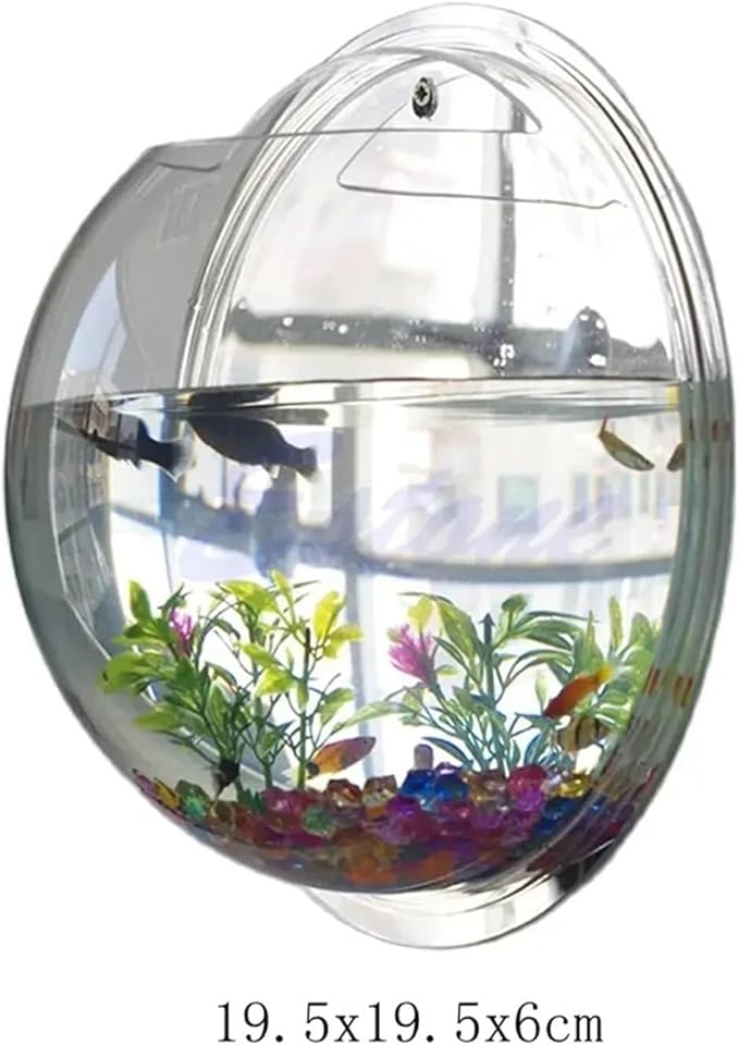 Wall-Mounted Acrylic Fish Bowl - Transparent Hanging Fish Tank & Planter for Home and Office Decor(Mirror)