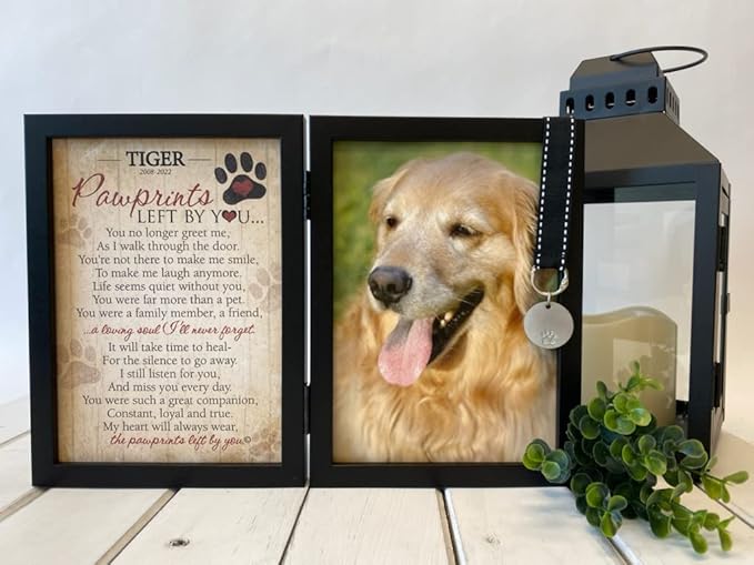 Pawprints Pet Memorial Frame with Pawprints Left by You Poem - Touching Dog Sympathy Gift for Pet Loss Remembrance (Personalized Poem Art with Tag)