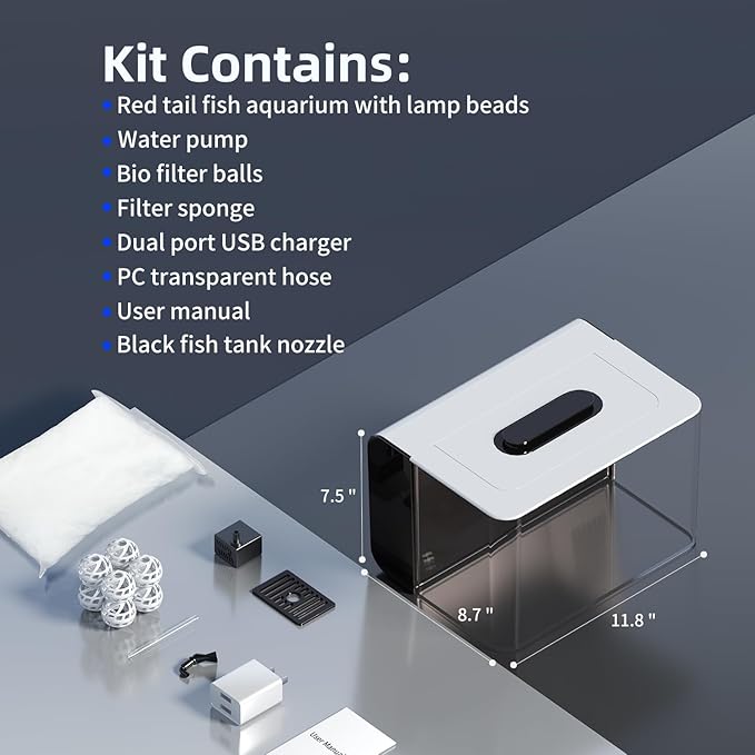 Betta Fish Tank Kit 2.5 Gallon Aquarium with Hidden Filtration, Light, Lid, Small Acrylic Tank for Beta, Shrimp, Guppy