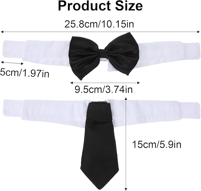 2 Pcs Cat Collar with Bowtie, Adjustable Necktie Tappy Cat Tie, Cats Bowtie, Formal Dog Tux with Hook-Loop Closure for Small Dogs Cats Wedding Party Photo Costume Attire